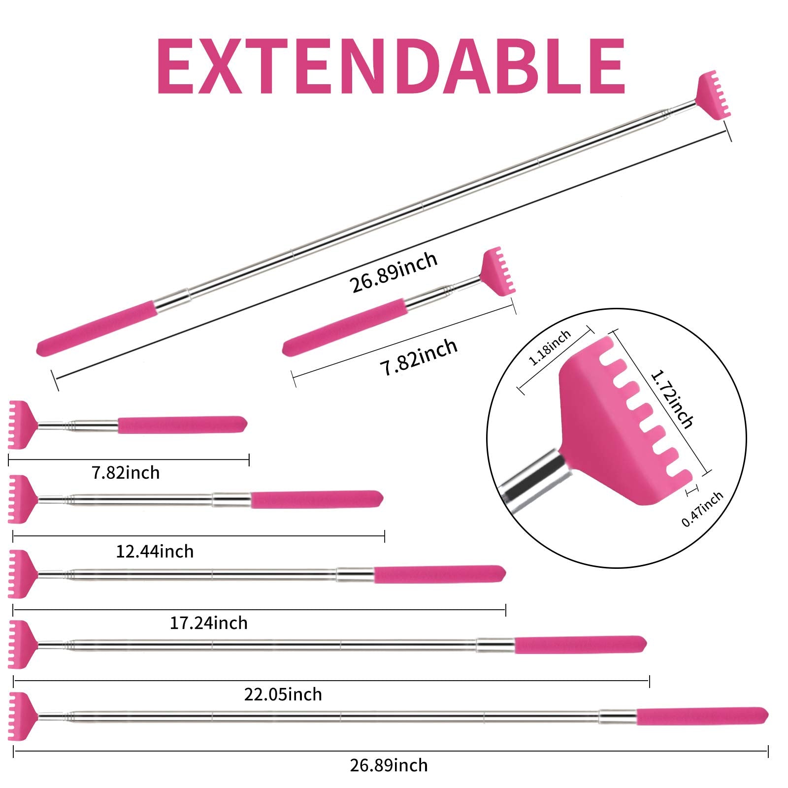 Back scratcher Extendable, Sturdy Metal Telescoping Backscratcher, Funny Christmas Stocking stuffers for Men, Dad, Grandpa,Packed with Nice Carrying Bag(Black, Pink, Blue, Yellow, Red, Purple)