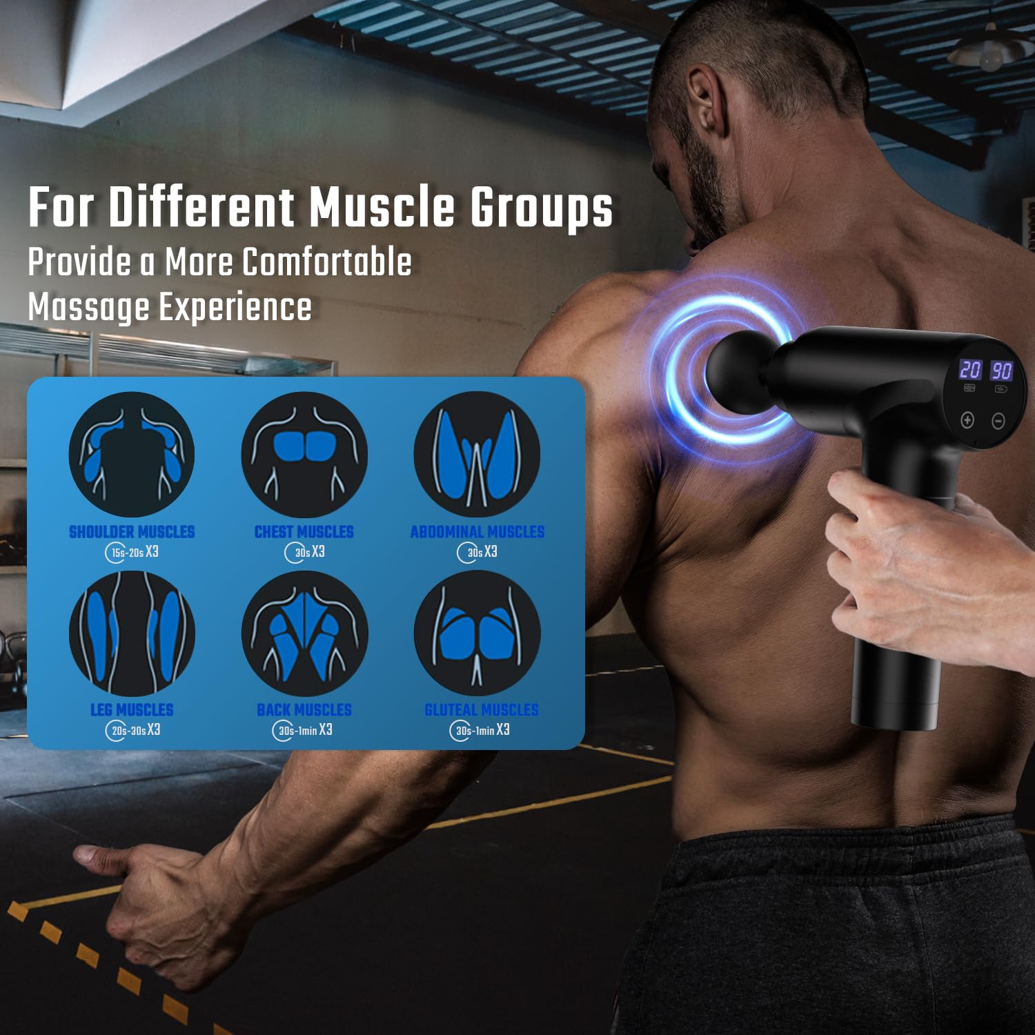 Pistola de Masaje, Pistola de Masaje Muscular Portátil, Massage Gun con pantalla táctil LED, Masajeador Profesional Mudo de Tejido Muscular Profundo, 20 Velocidades Ajustables para Cuello y Hombros