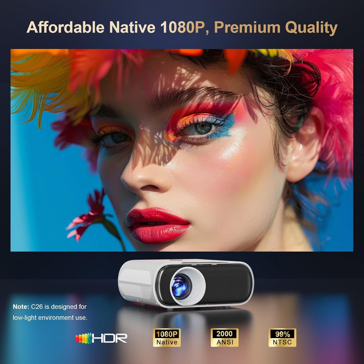 Proyector ANSI 1500 con WiFi y Bluetooth, Goiaey Proyector portátil inteligente compatible con GoogIe TV, aplicaciones oficiales integradas, voz GoogIe, audio DoIby, proyector de película HDMI ARC CEC