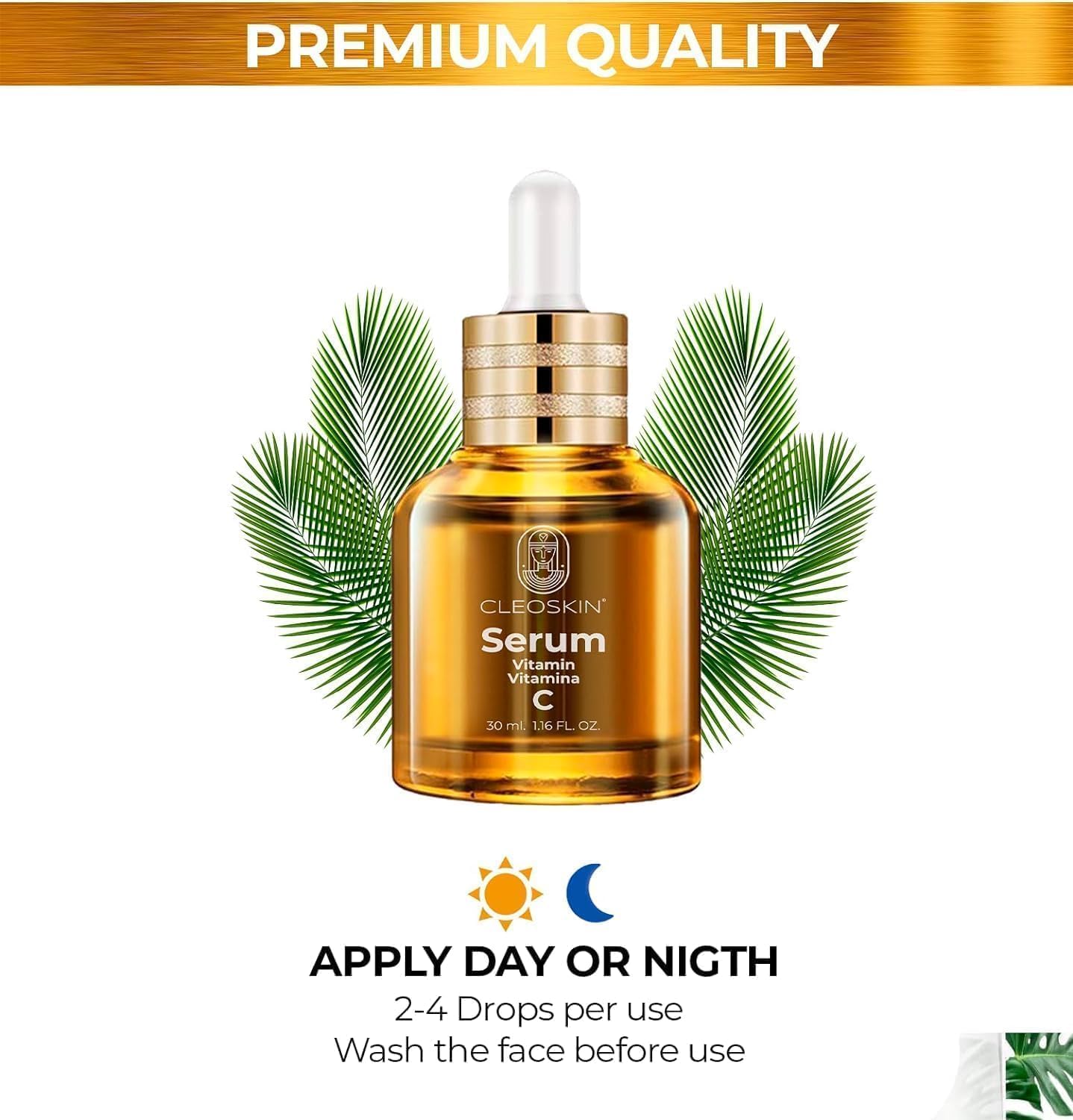 CLEOSKIN Serum Vitamina C (ácido ascórbico), ácido hialurónico con Niacinamida, Serum 24k Oro, Serum retinol (Vitamina A). para el cuidado de la piel, anti manchas, Hidratante Facial, Exfoliante Facial . Suero facial, skincare, rutina de Belleza, (Vitamin