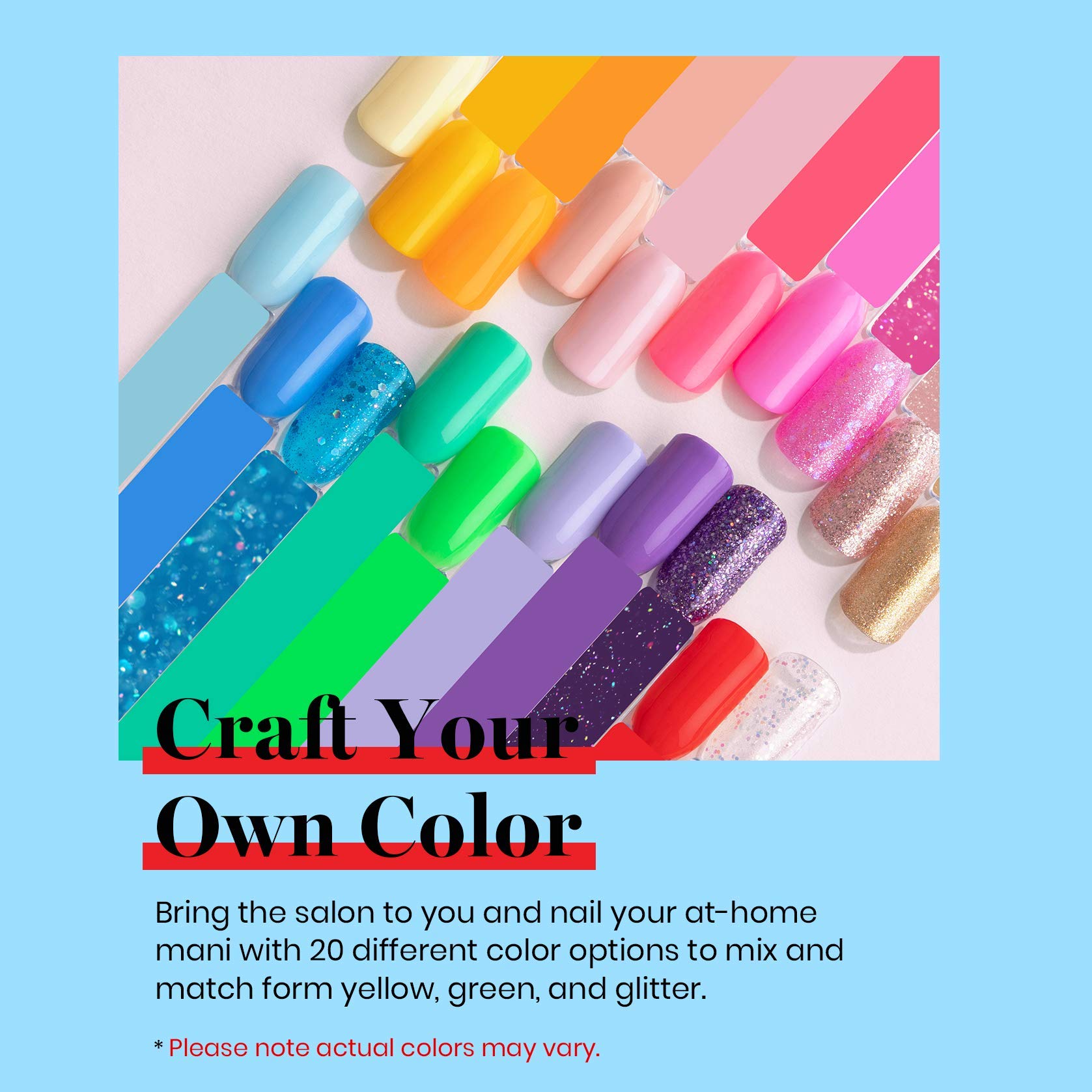 Beetles 20 Colores Arco Iris Verano Kit de Esmalte en Gel Lámpara LED de Remojo Juego de Esmaltes en Gel Nude Con Purpurina Con Capa Base de Gel Superior Brillante y Mate
