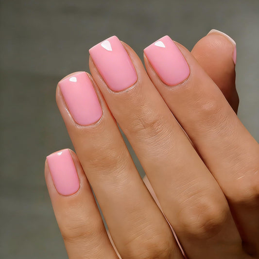 SXVME Uñas postizas cortas cuadradas de gel suave, 30 piezas, 15 tamaños, rosa bebé brillante, uñas postizas cortas, reutilizables, gruesas, con pegamento, color natural.