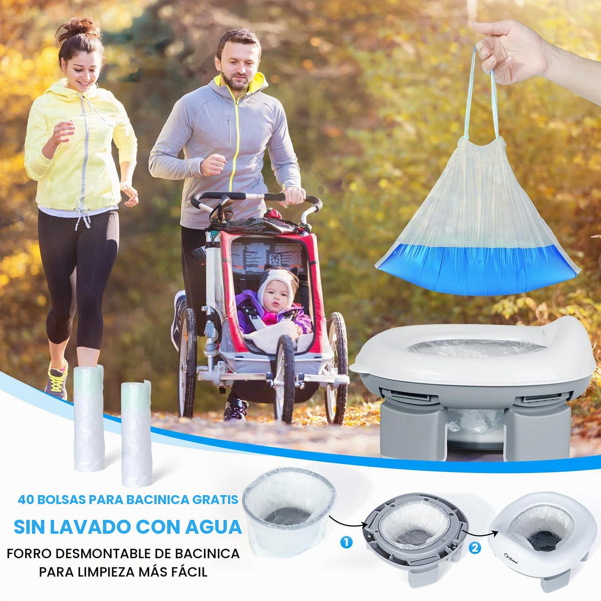 Orzbow - Inodoro portátil de entrenamiento para niños y niñas con bolsa de almacenamiento, silla de viaje plegable, asiento para orinal para niños pequeños para interiores y exteriores, fácil de
