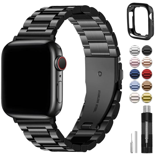 Fullmosa Correa Compatible Con Apple Watch 40mm 38mm 41mm,Pulsera Acero Inoxidable con Case Para iWatch SE/Series 9/8/7/6/5/4/3/2/1,40mm 38mm 41mm Negro