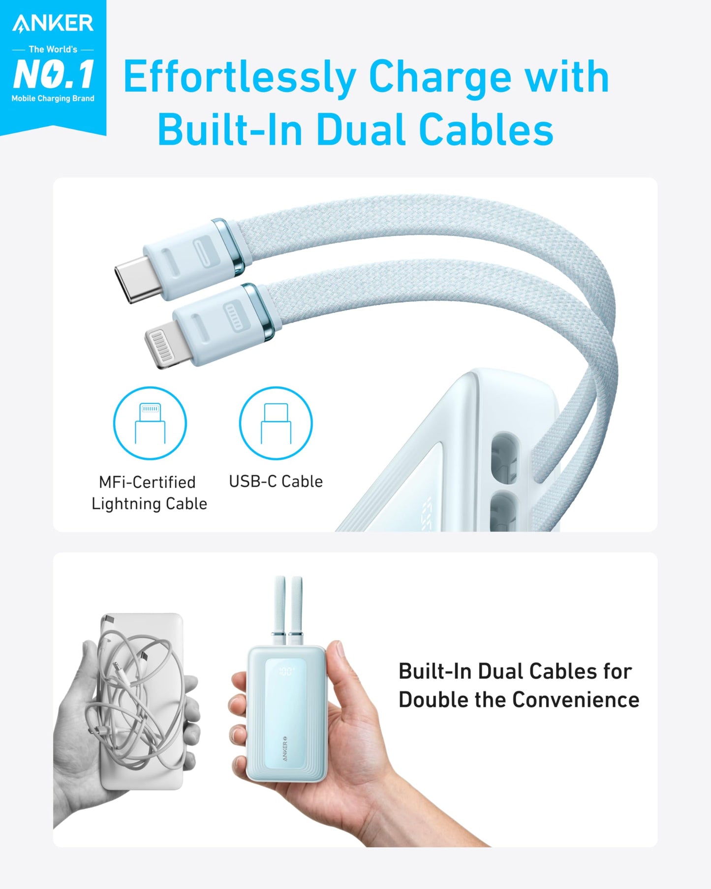 Power Bank Anker Zolo Blanco 10000mAh con Carga Rápida y Certificación MFI