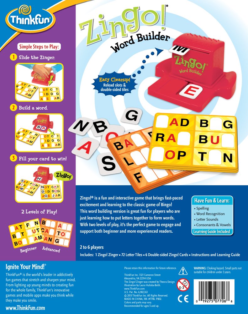 Juego Clásico ThinkFun Zingo Word Builder Verde Galardonado para Niños y Adultos