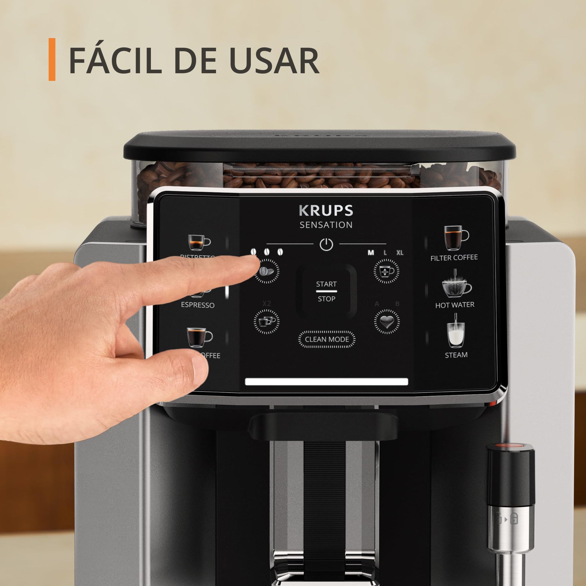 Krups Maquina de Espresso Super Automática Sensation, es como un barista en casa con resultados profesionales en cada taza, Prepara capuchinos y espressos facil y rapido, EA910EMX
