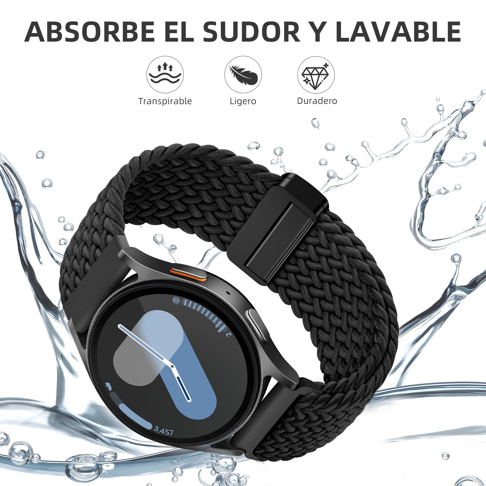 Correa Magnética Trenzada Vcegari negra Compatible con Samsung Galaxy Watch 7 6 5 4 y Active 2