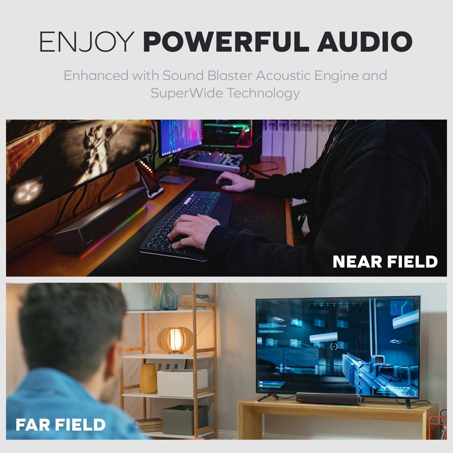 Sound Blaster GS3 - Barra de sonido compacta para juegos RGB con tecnología SuperWide y alimentada a través de USB, Bluetooth 5.4, puerto de salida de auriculares, para PC y Mac (GS5 (negro))
