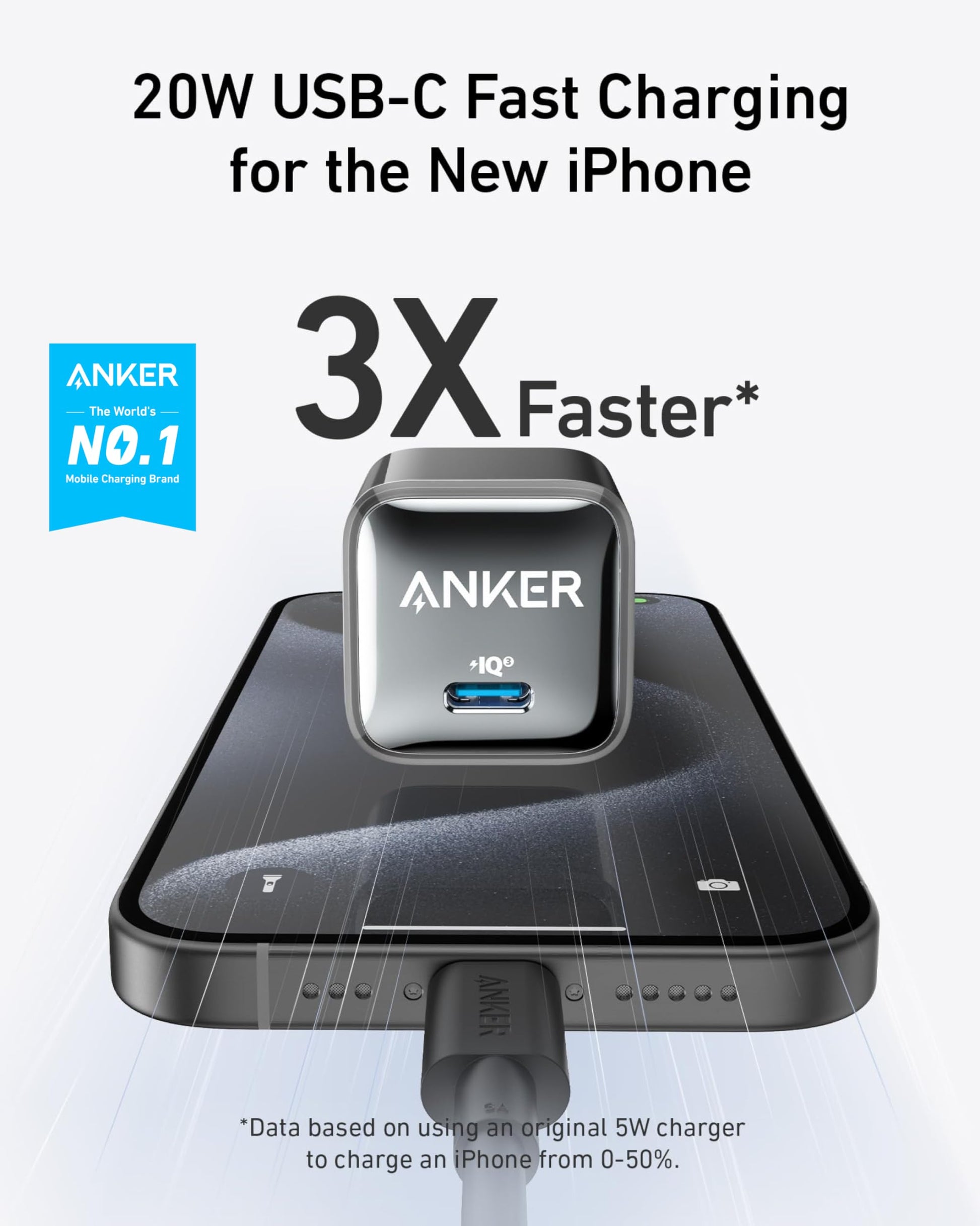 Anker USB C Charger Block 20W, 511 Charger (Nano Pro), PIQ 3.0 Compact Fast Charger for iPhone 16/16 Plus/16 Pro/16 Pro MAX, 15 Series, Galaxy, Pixel 4/3, iPad (Black, 1 Pack&1 Cable)