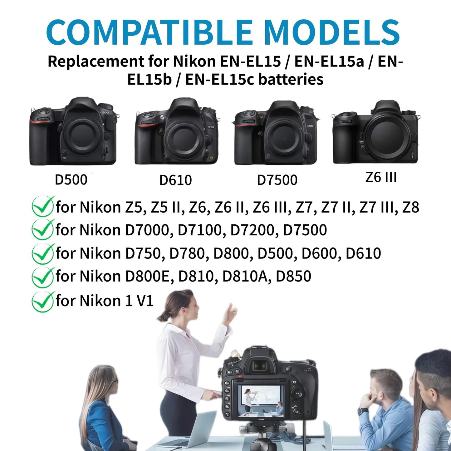 Kimaru EH-5b EP-5b batería analógica DC acoplador Kit Adaptador de Corriente alterna, Compatible con cámara Nikon D7500 D7200 D7000 D7100 Z6 Z7 D750 D780 D800 D600 Z5 D500 Z6II Z7II D810 D610 D850.