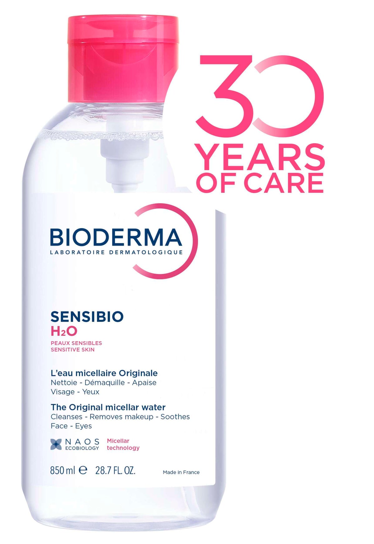 BIODERMA | Agua Micelar Sensibio H2O Pump | Desmaquillante para Piel Sensible, Calma y Reduce la Irritación 850 ml