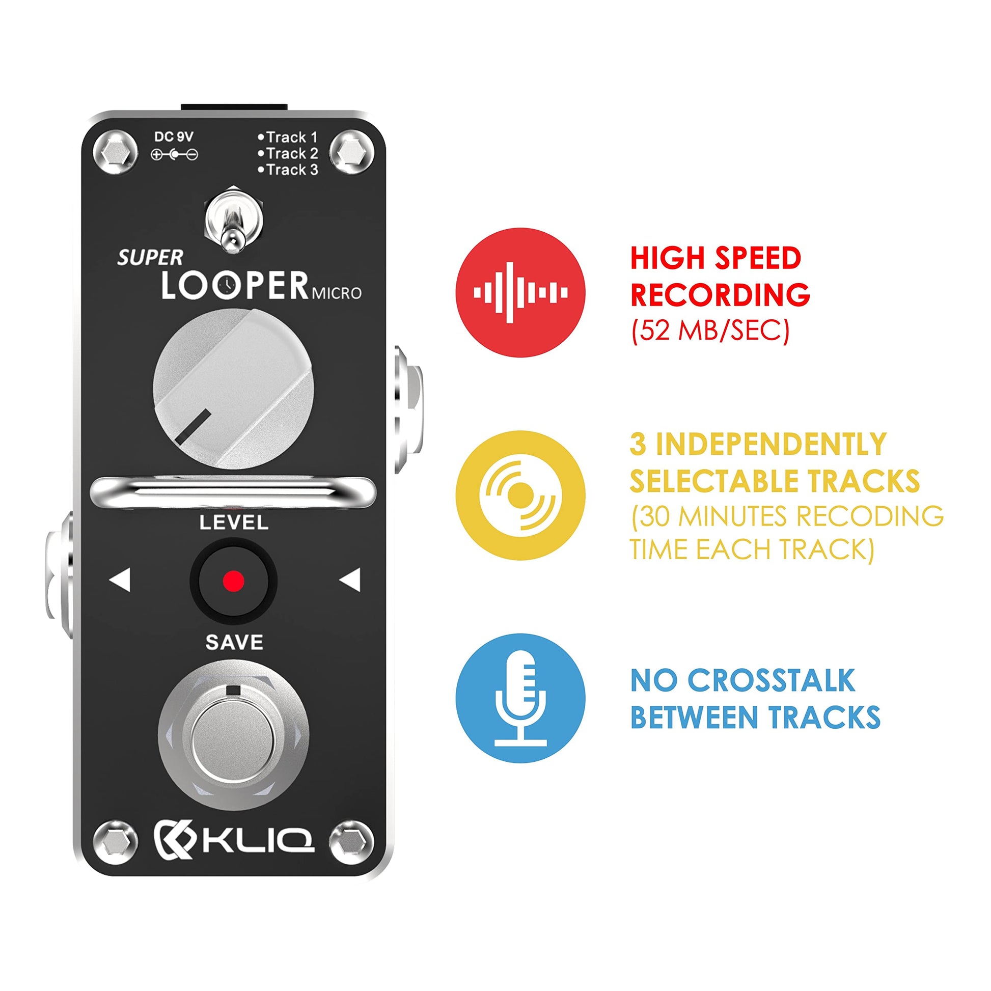 KLIQ Super-Looper - Pedal de efecto micro Looper para guitarra y bajo