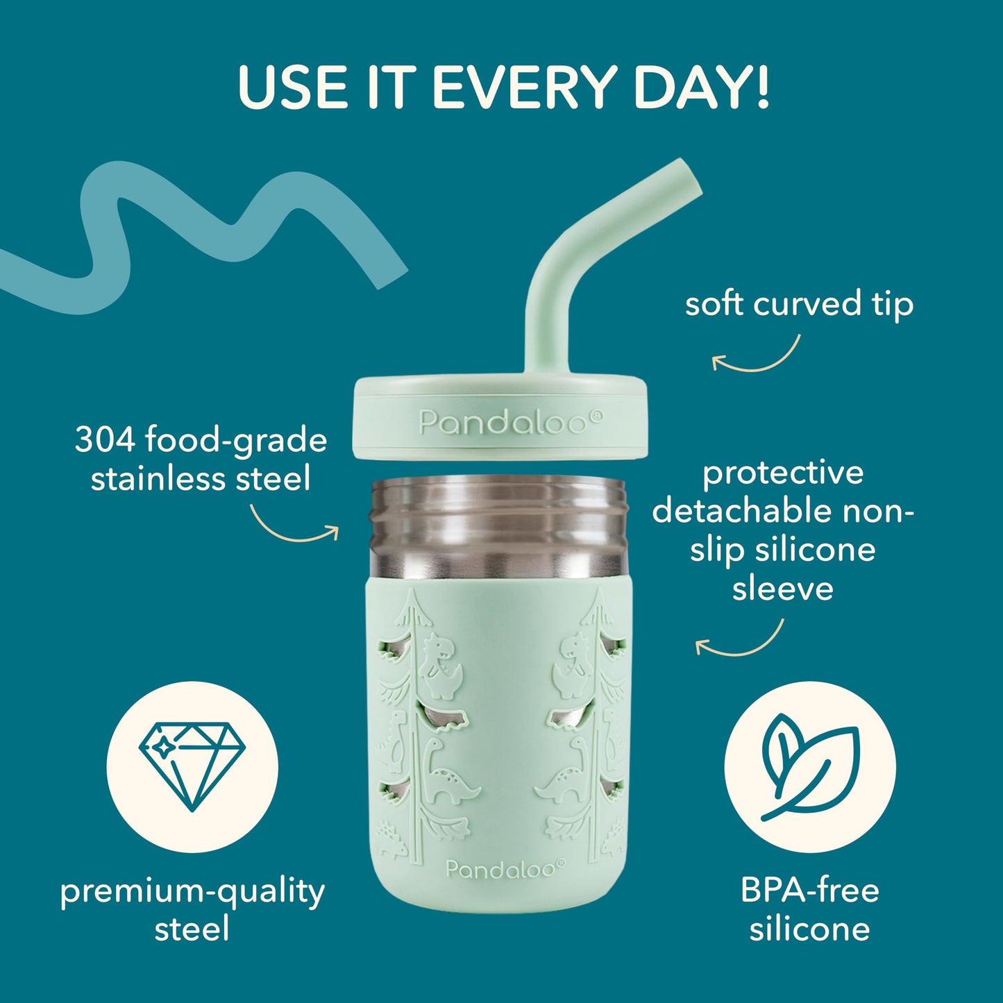 Pandaloo® Tazas de batido para niños - Vaso para niños pequeños de acero inoxidable con pajita, taza con popote para batidos - Sin BPA, tazas para refrigerio para niños pequeños, 10 oz