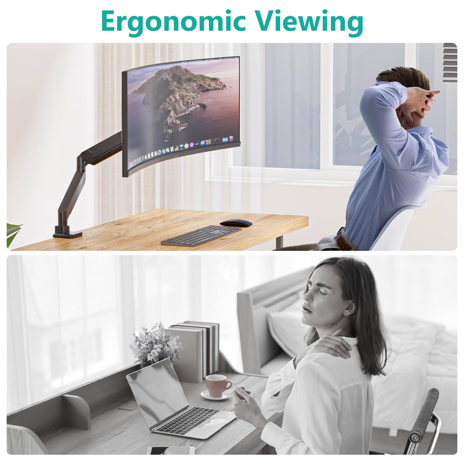 Soporte para Monitor WALI Negro con Brazo Ultra Ancho y Resorte de Gas Ajustable hasta 35 Pulgadas