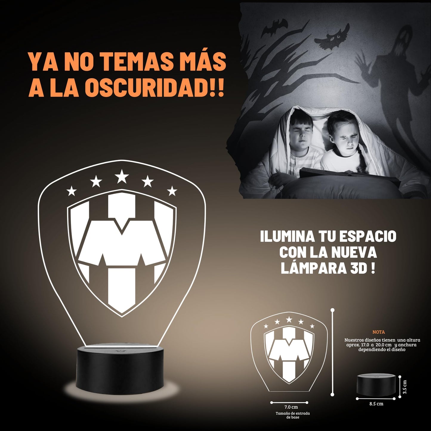 Artea 19 Lámpara del Monterrey 3D,Lámpara Luz Nocturna Led,Lámpara Acrílico Luces Cambiantes,Equipos Futbol 3D,Futbol Soccer,Luces Noche 3D, Regalo ideal para los Fanáticos del Futbol