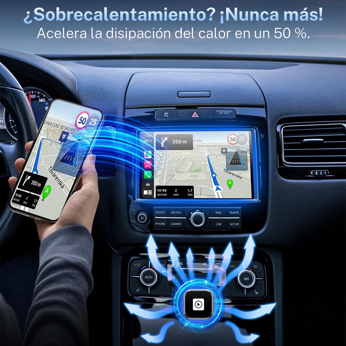 Adaptador Inalámbrico GOMITA Negro Conexión Rápida y Compacta para CarPlay y Android Auto con Puerto USB USB-C