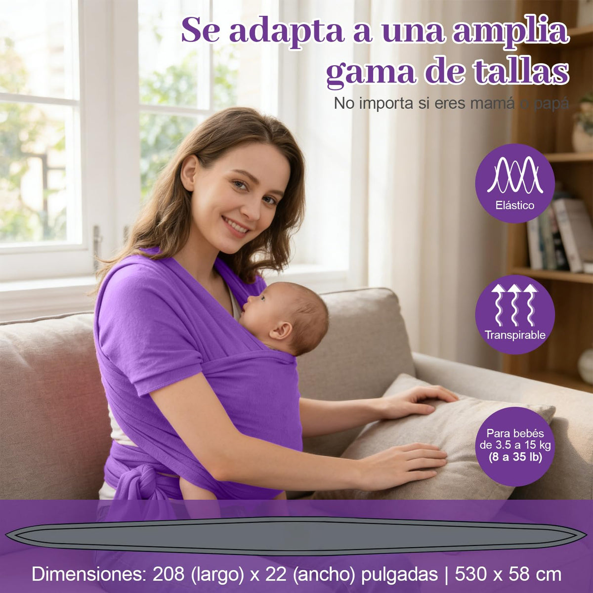 Niños Portador, 1 Pieza ajustable Niños Portador, Fular Elástico para Bebé y Recién Nacido Ergonómico, Hasta 10Kg (Morado oscuro)