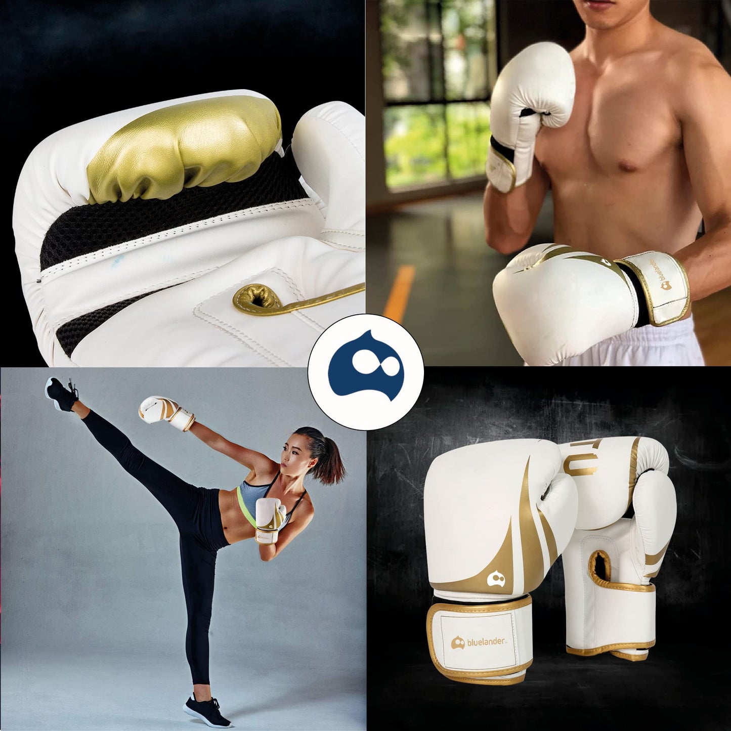 Bluelander Guantes de Boxeo 12 Oz Unisex, con Protector Bucal, Amortiguación de Impactos y Correa de Velcro, Ideal para Entrenamiento de Kickboxing, MMA y Artes Marciales Mixtas