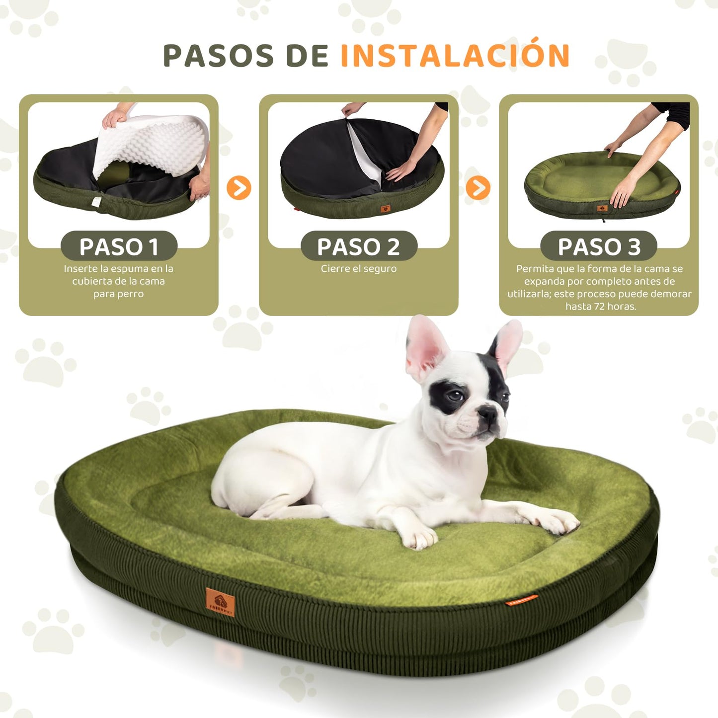 Cama Ortopedica para Perros, Cama para Perro Mediano y Pequeño, Cama para Perro Lavable con Cierre, Cama Antiestrés y Impermeable para Perros, Camita Con Almohada para Mascotas (Verde) (92*75*12.5cm)