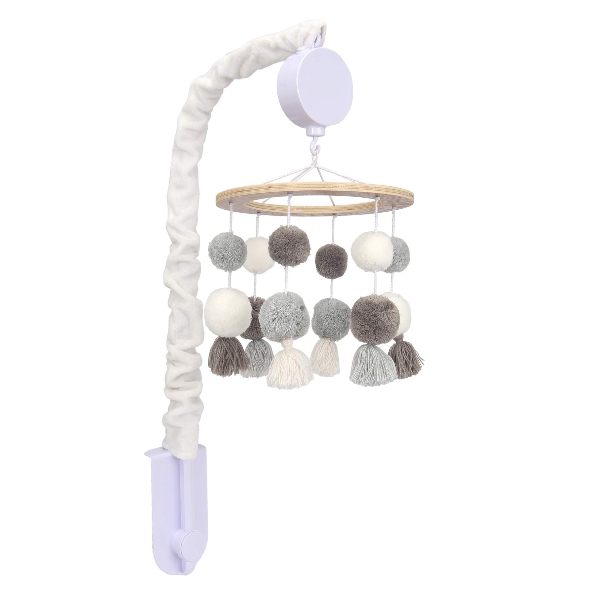 Lambs & Ivy Signature Pom Pom Musical Baby Cuna Móvil - Blanco/Gris