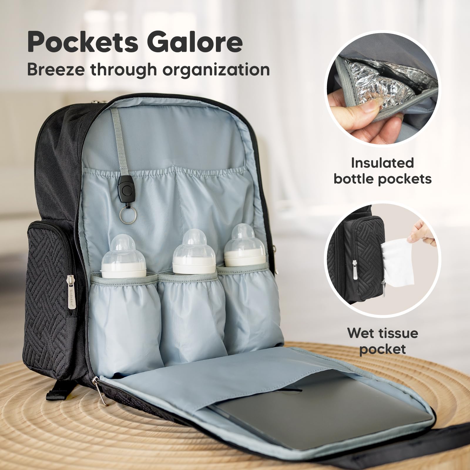 KeaBabies - Mochila para pañales para niñas, niños, mamá y papá (carbón)