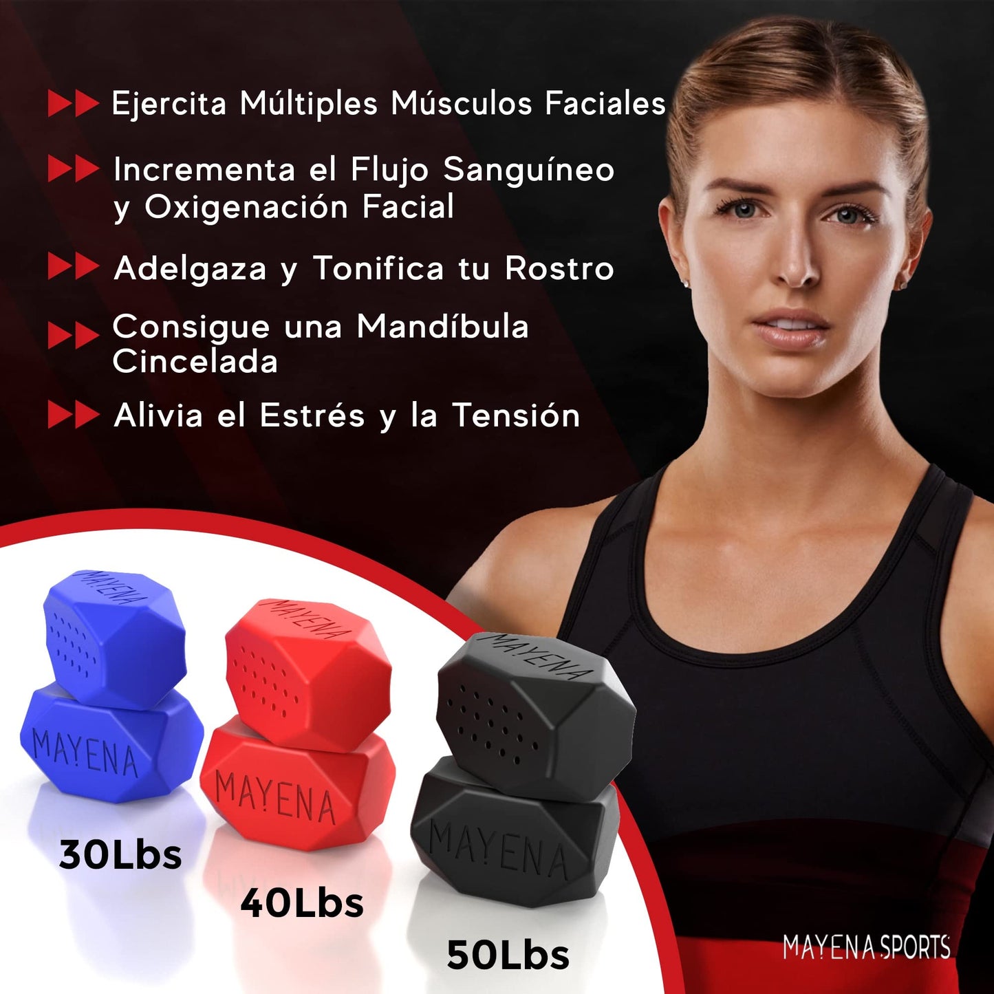 Ejercitador de mandíbula para hombres y mujeres de Mayena Sports - Tabletas de silicona para ejercitar la mandíbula - Potente entrenador de mandíbula y ejercitador facial para usuarios de todos los niveles - Adelgaza y tonifica la cara (3 Conjuntos)