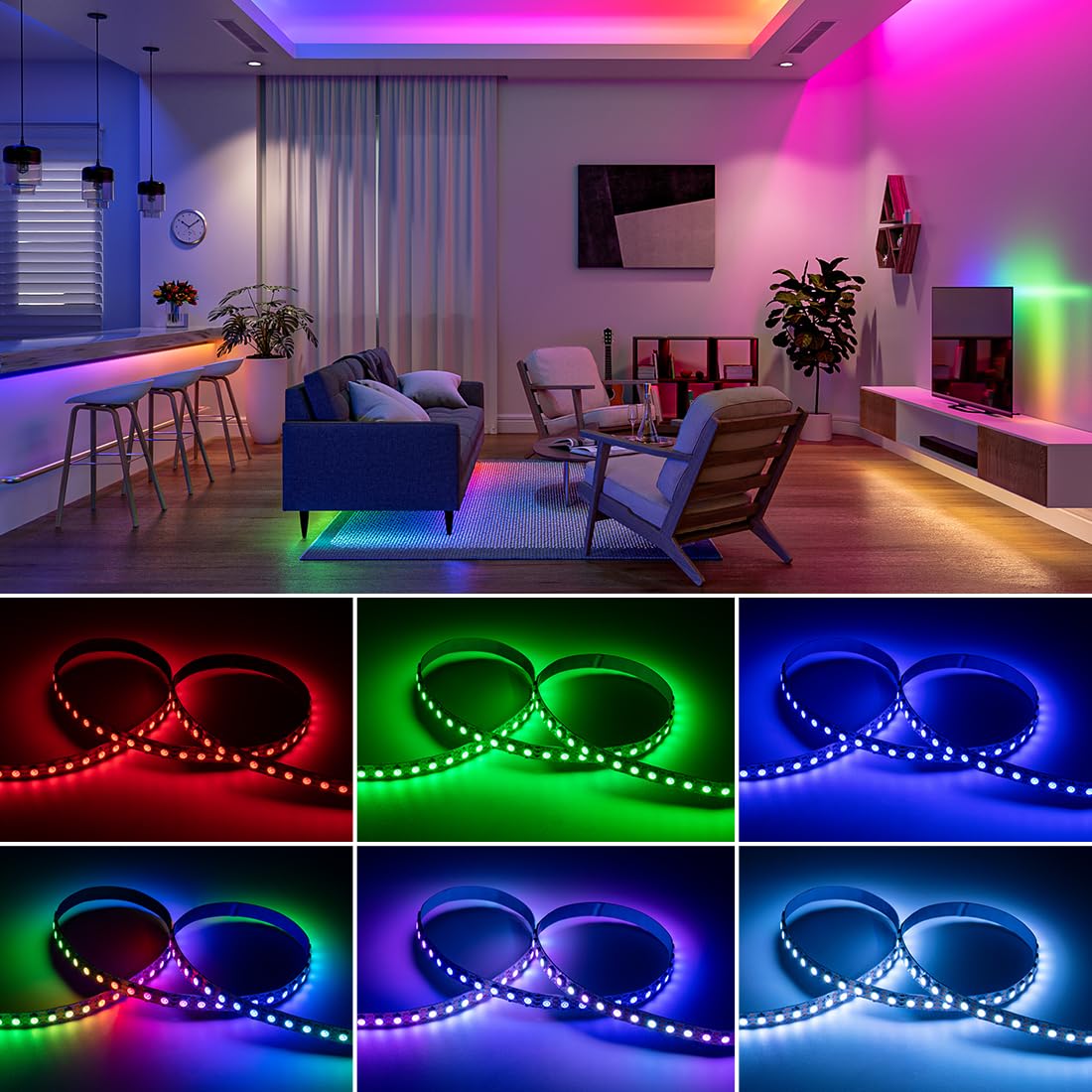 BTF-LIGHTING WS2812B - Tira LED RGB ECO, efectos de persecución 5050SMD direccionable individualmente 3.3 pies, 144 (2 x 72) píxeles/m, color de sueño flexible IP30 para proyectos de bricolaje de