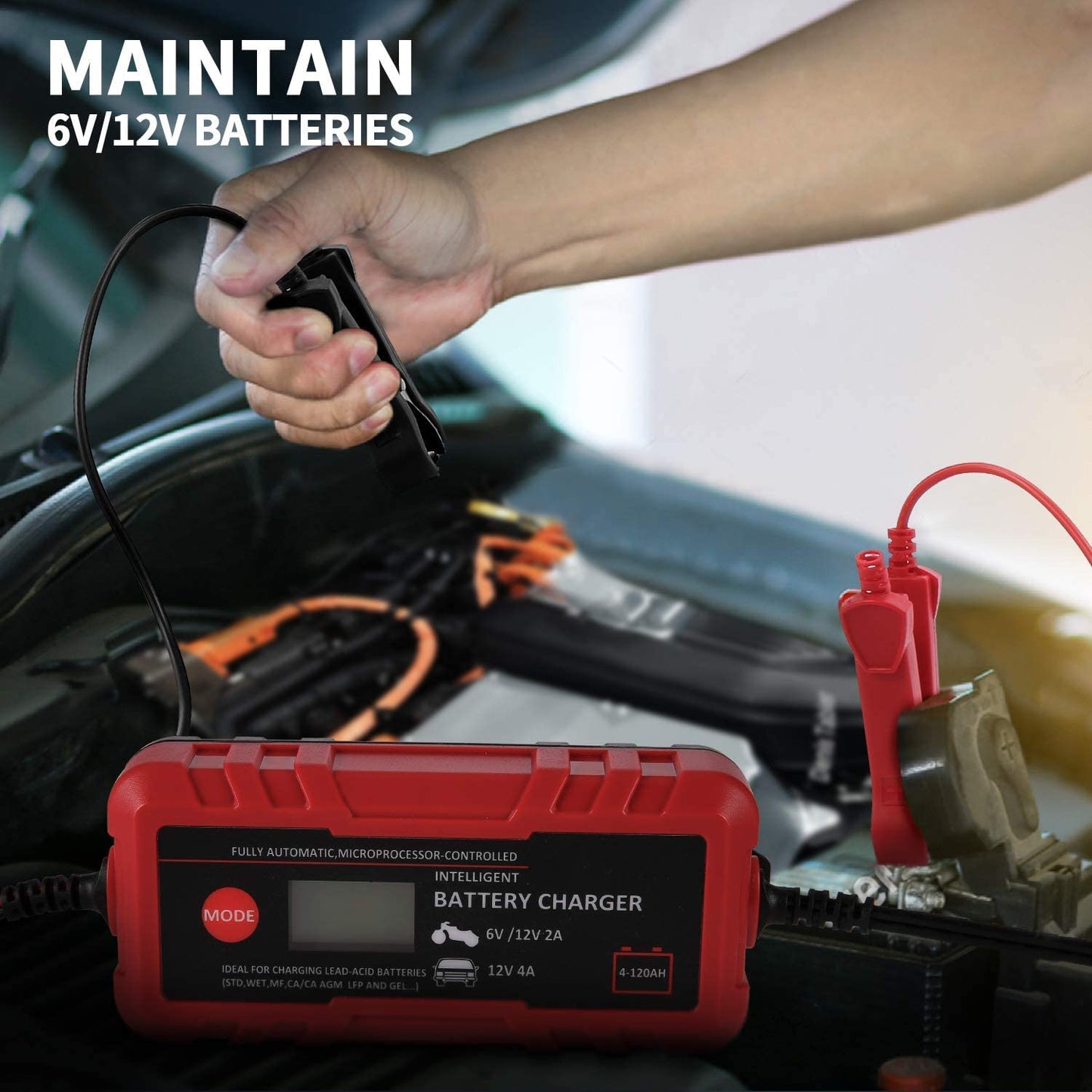 Sailnovo - Cargador de batería inteligente para coche, 6 V, 12 V, cargador de automóvil, totalmente automático, 8 etapas, batería de automóvil, 4 A, cargador de batería inteligente portátil de 6 V, 12
