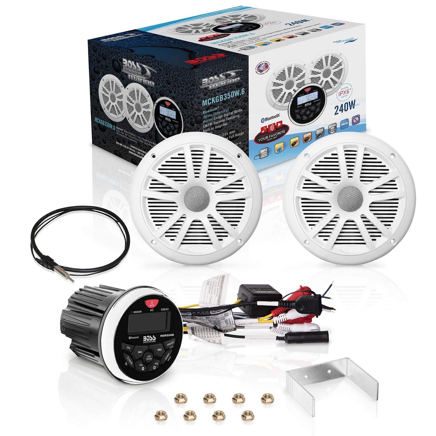 BOSS Audio Speaker with Antenna in White