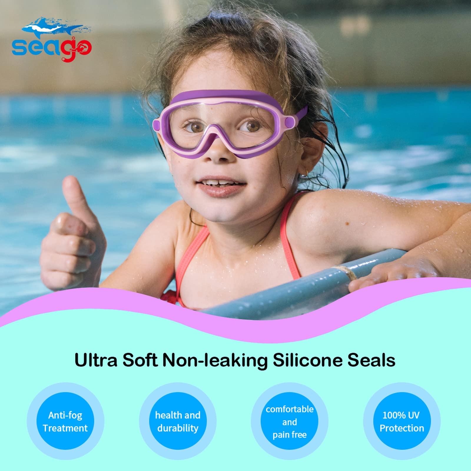 Anteojos de Natación Seago Azul con Antivaho y Antirayos UV para Niños (2 Unidades)
