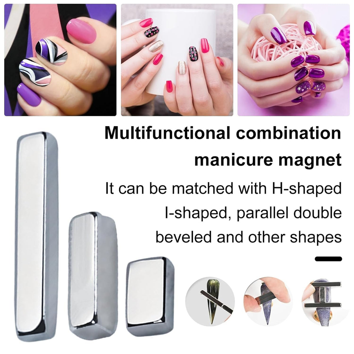 YSSZAM Varita magnética de doble cabeza plateada para ojos de gatos 3D, uñas multifuncionales y fuertes con imán de tira larga para manicura de bricolaje, esmalte de uñas de gel, herramientas de arte