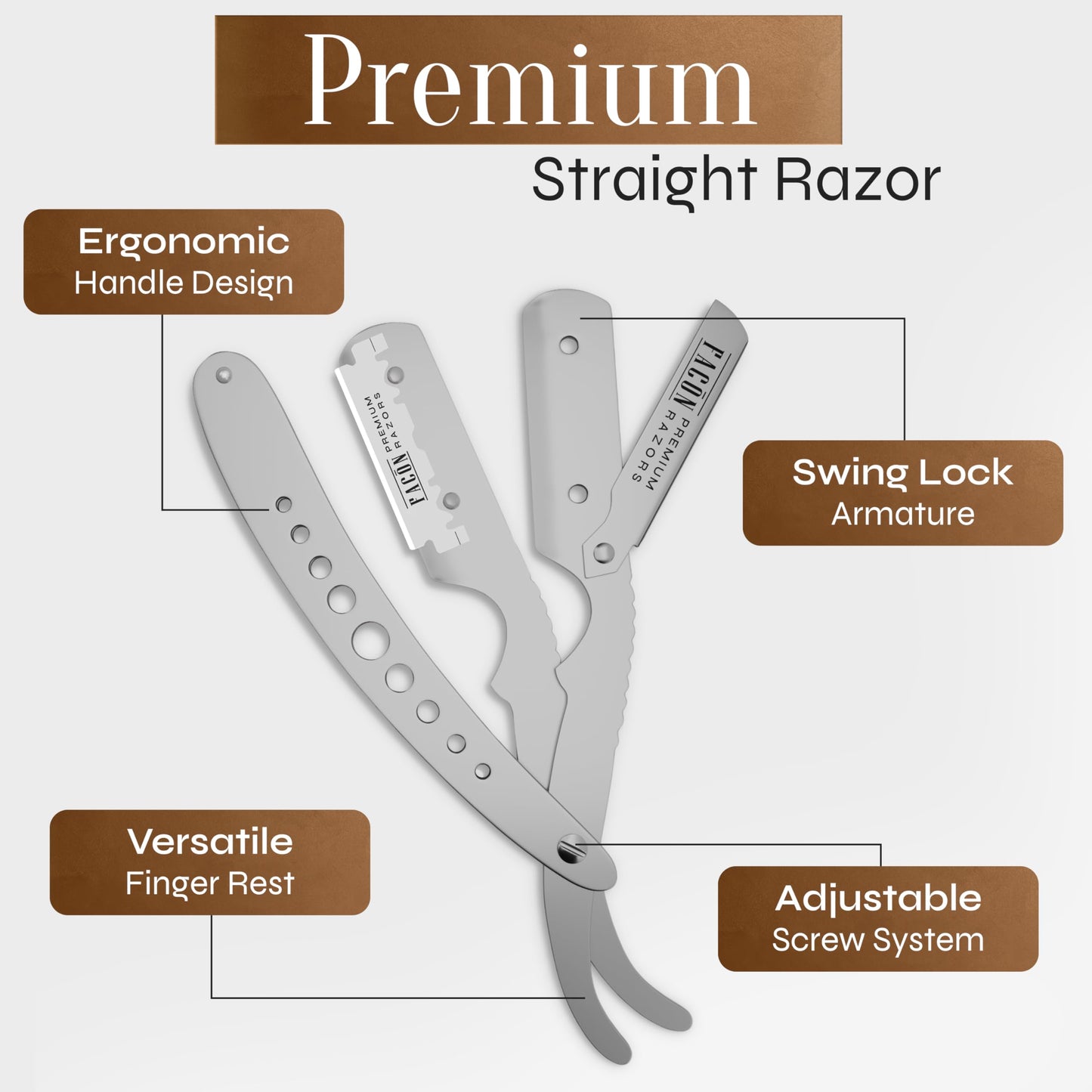 100 Blades + Facón Classic Professional Straight Edge Barber Razor - Salon Quality Cut Throat Shavette