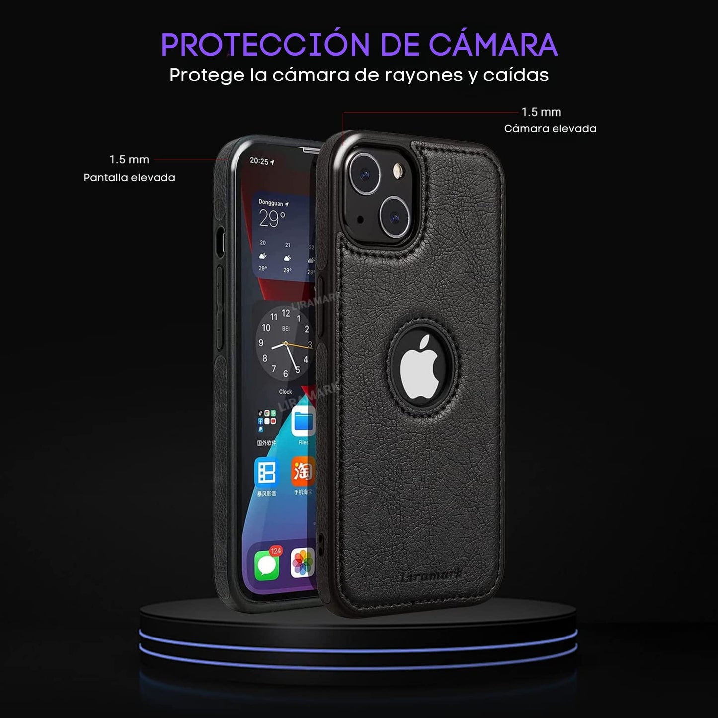 CELULARTE Funda Tipo Piel para iPhone 13 Protector PU Leather Case (Negro, iPhone 13)