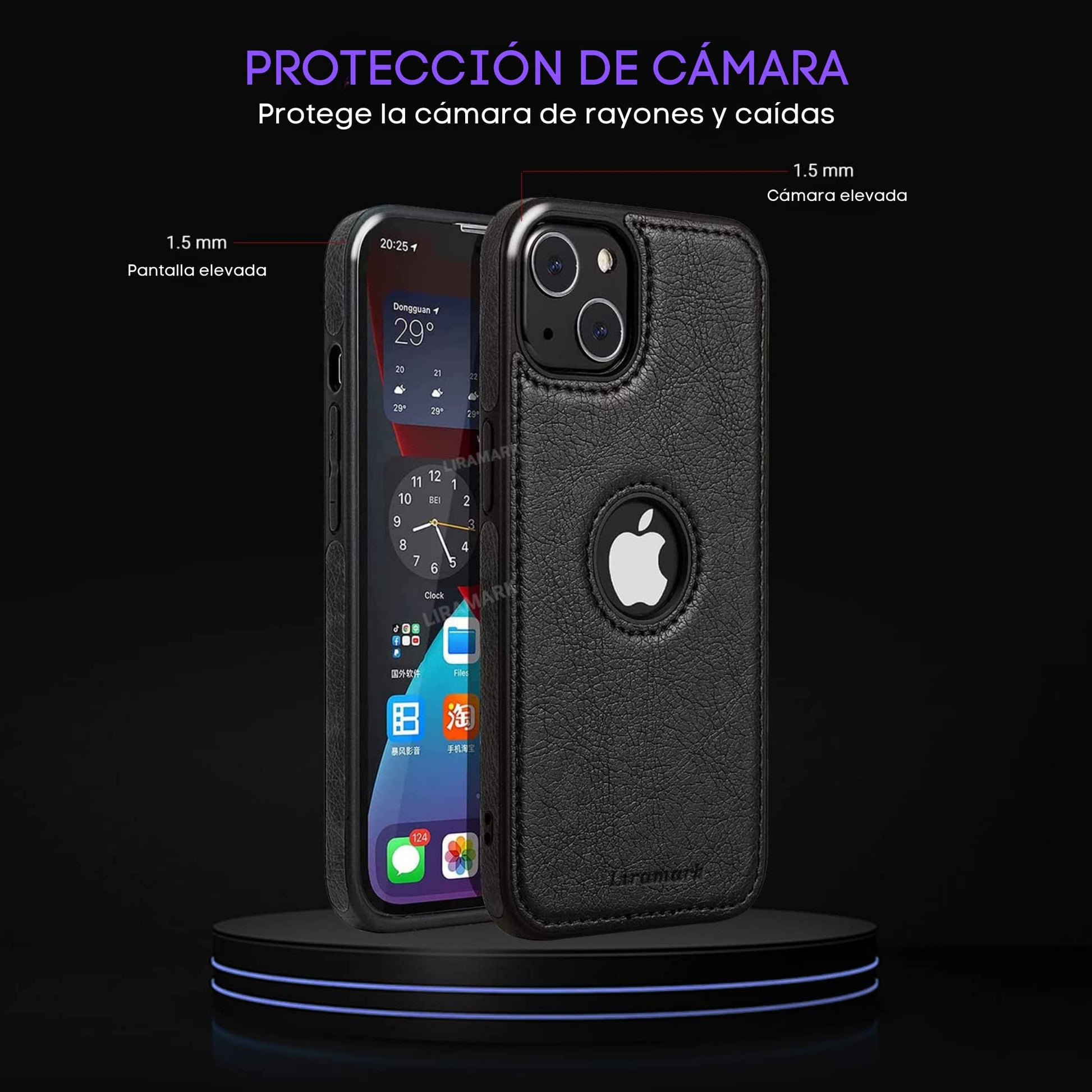 CELULARTE Funda Tipo Piel para iPhone 13 Protector PU Leather Case (Negro, iPhone 13)