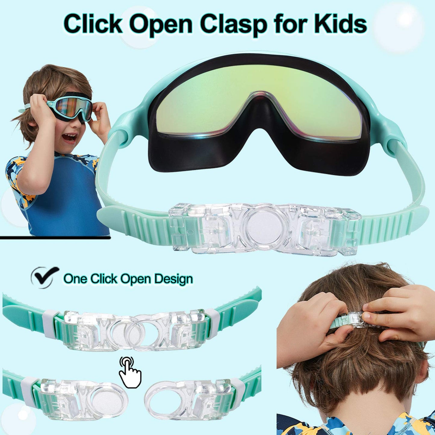 Anteojos de Natación Seago Azul y Verde Antivaho y Antirayos UV para Niños