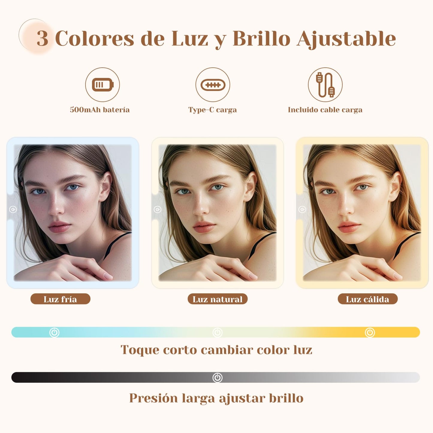 Cosmetiquera para Maquillaje con Espejo y Luz, 6 Divisores Ajustables-Negro