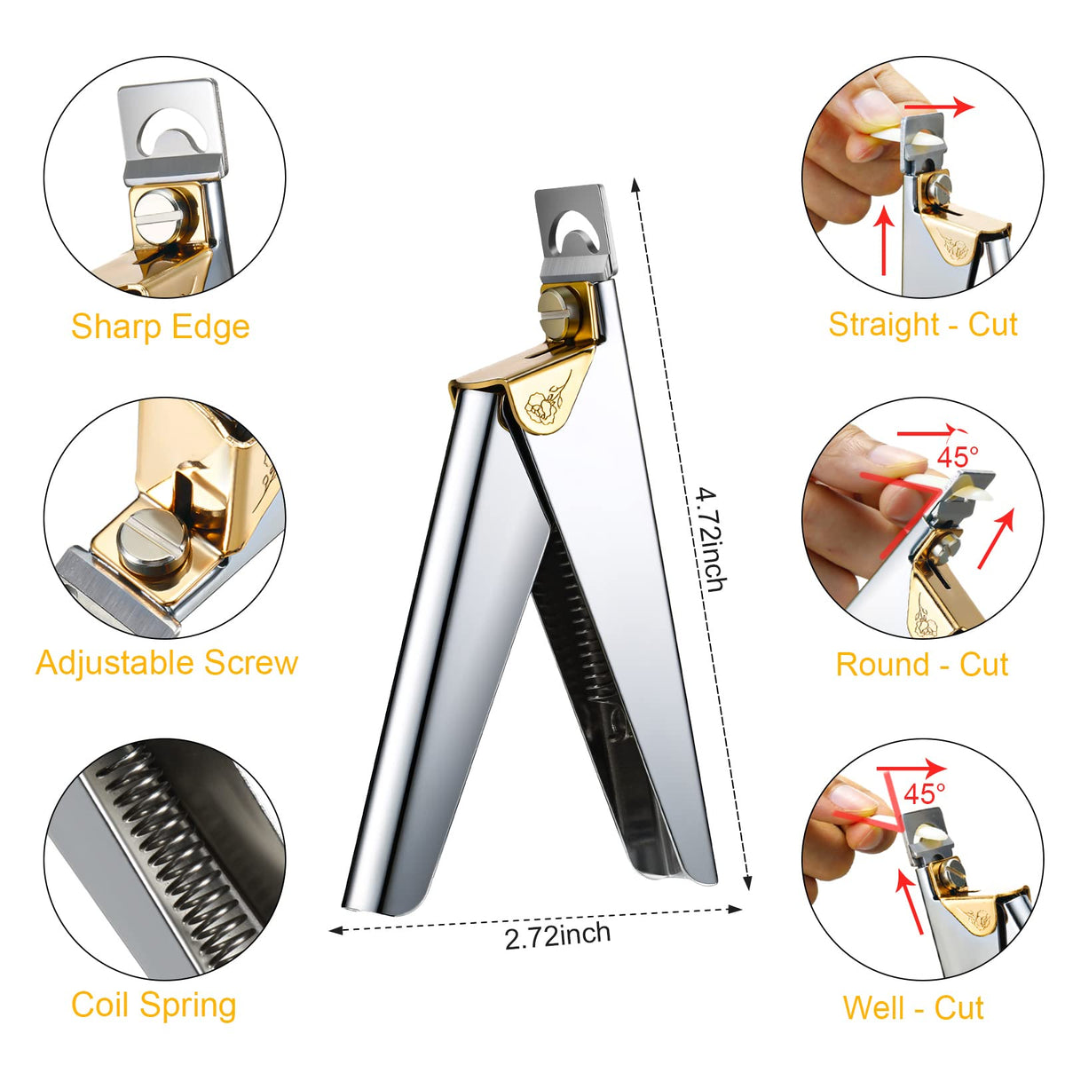 Cortauñas de Acero Inoxidable Plata Set Manicura para Uñas Acrílicas