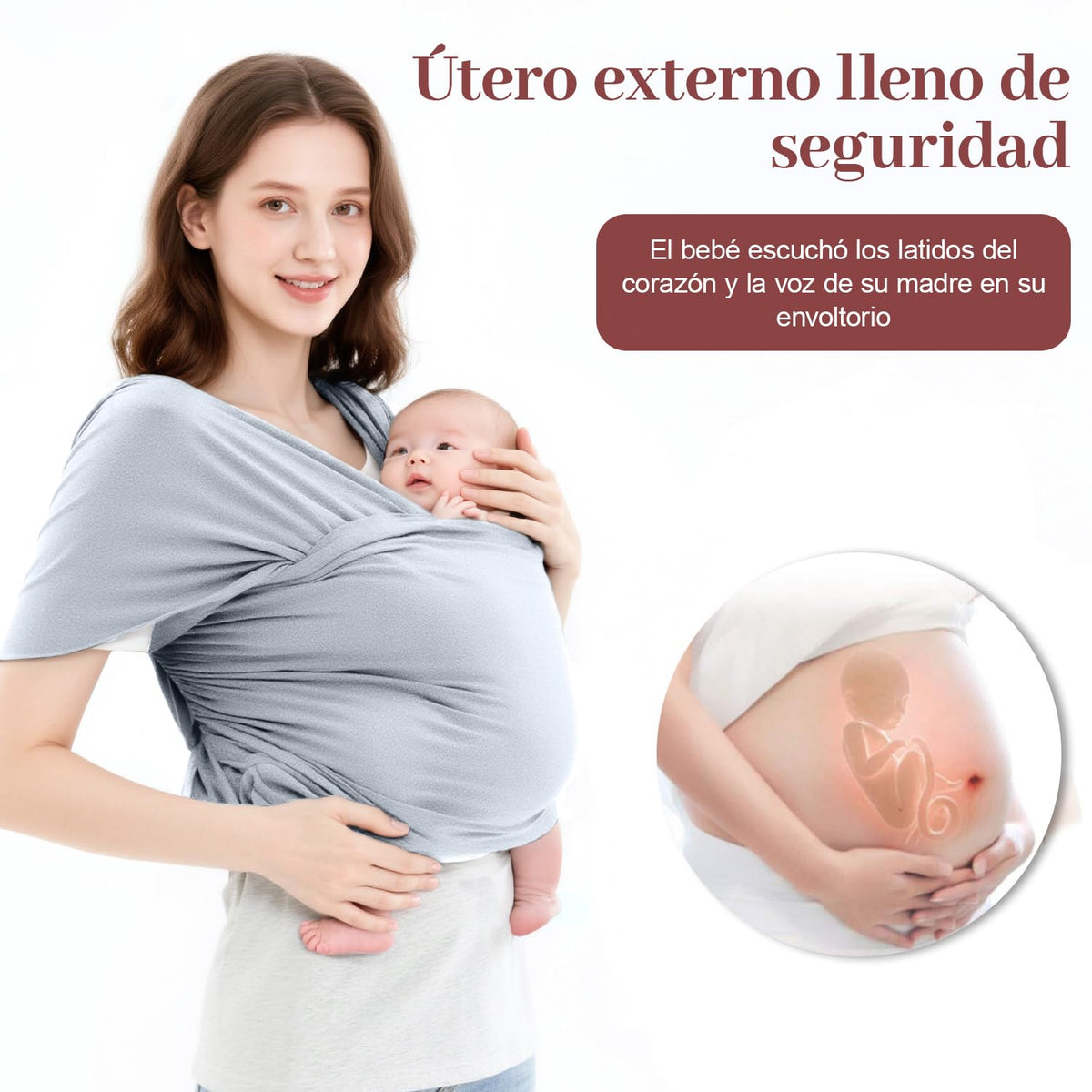 Fular Ergonómico para Bebé, Fular portabebés elástico todo en 1, Fular para bebé, Transpirable Fresco, Hasta 10Kg, para mamás y papás, regalo perfecto para viajar(Gris claro)