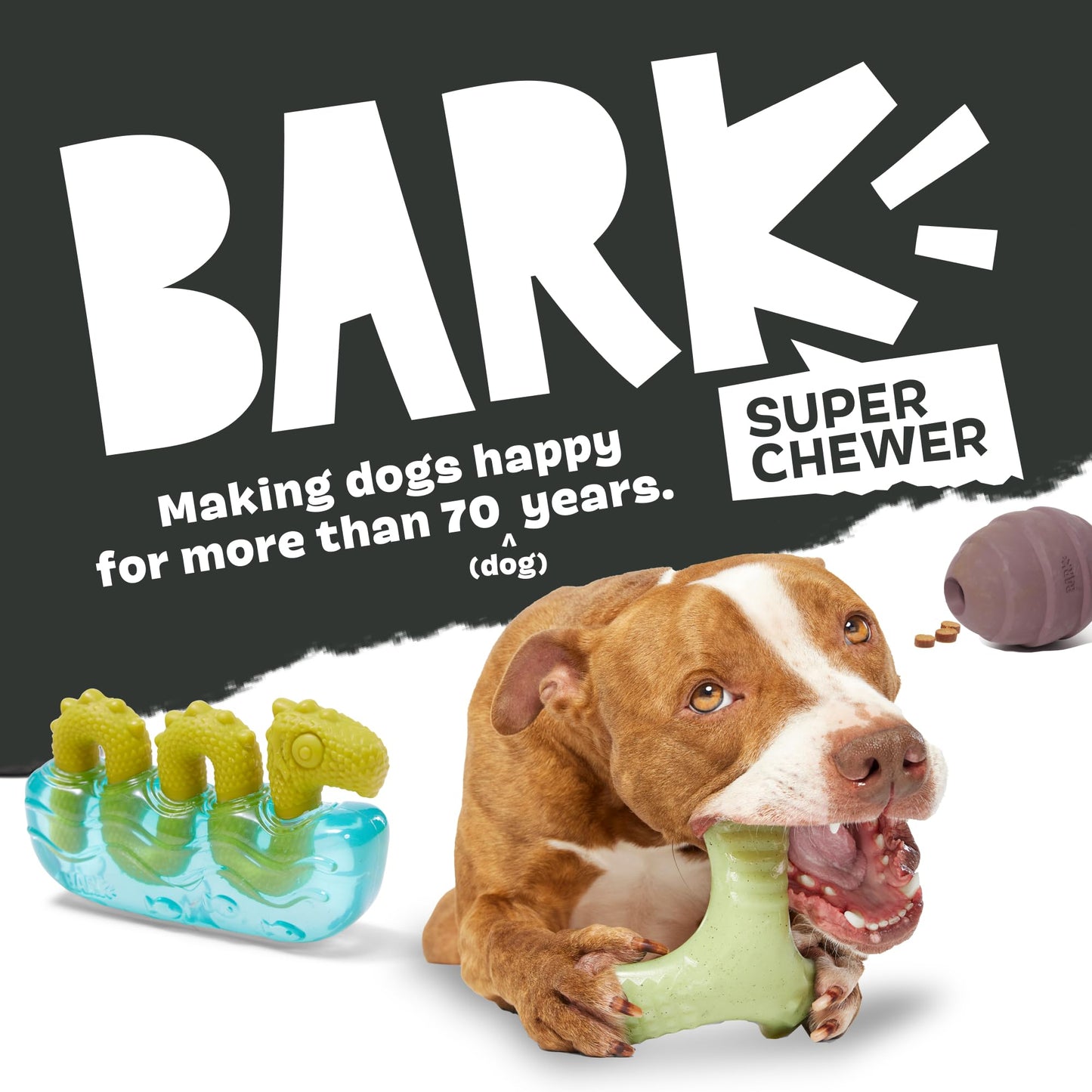 BarkBox Juguetes perfumados para perros y masticables, goma resistente y nailon supermasticable, juguetes de rompecabezas dispensadores de golosinas, bolas y juguetes de dentición para perros y cachorros pequeños, medianos y grandes, papa aplastada