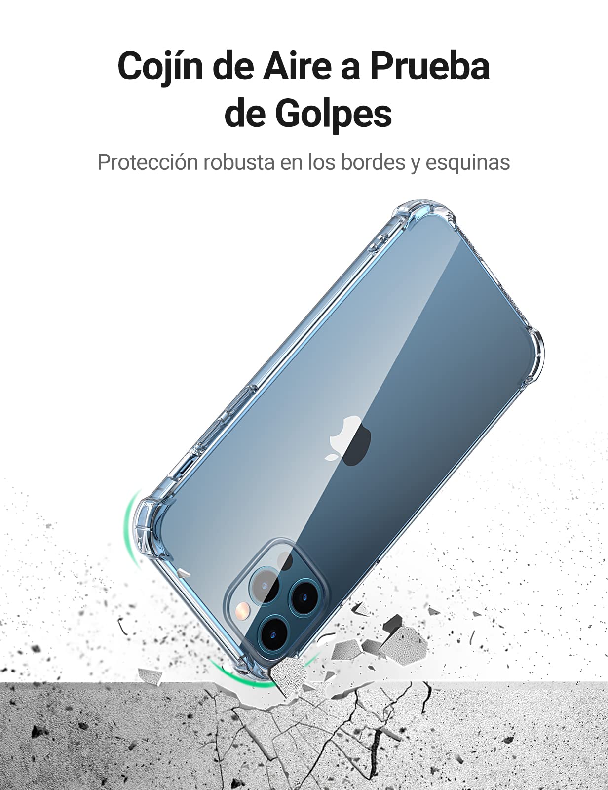Funda Transparente UGREEN para iPhone 12/12 Pro de 6.1 Pulgadas con Protección de Absorción de Choque y Cojín en Esquinas