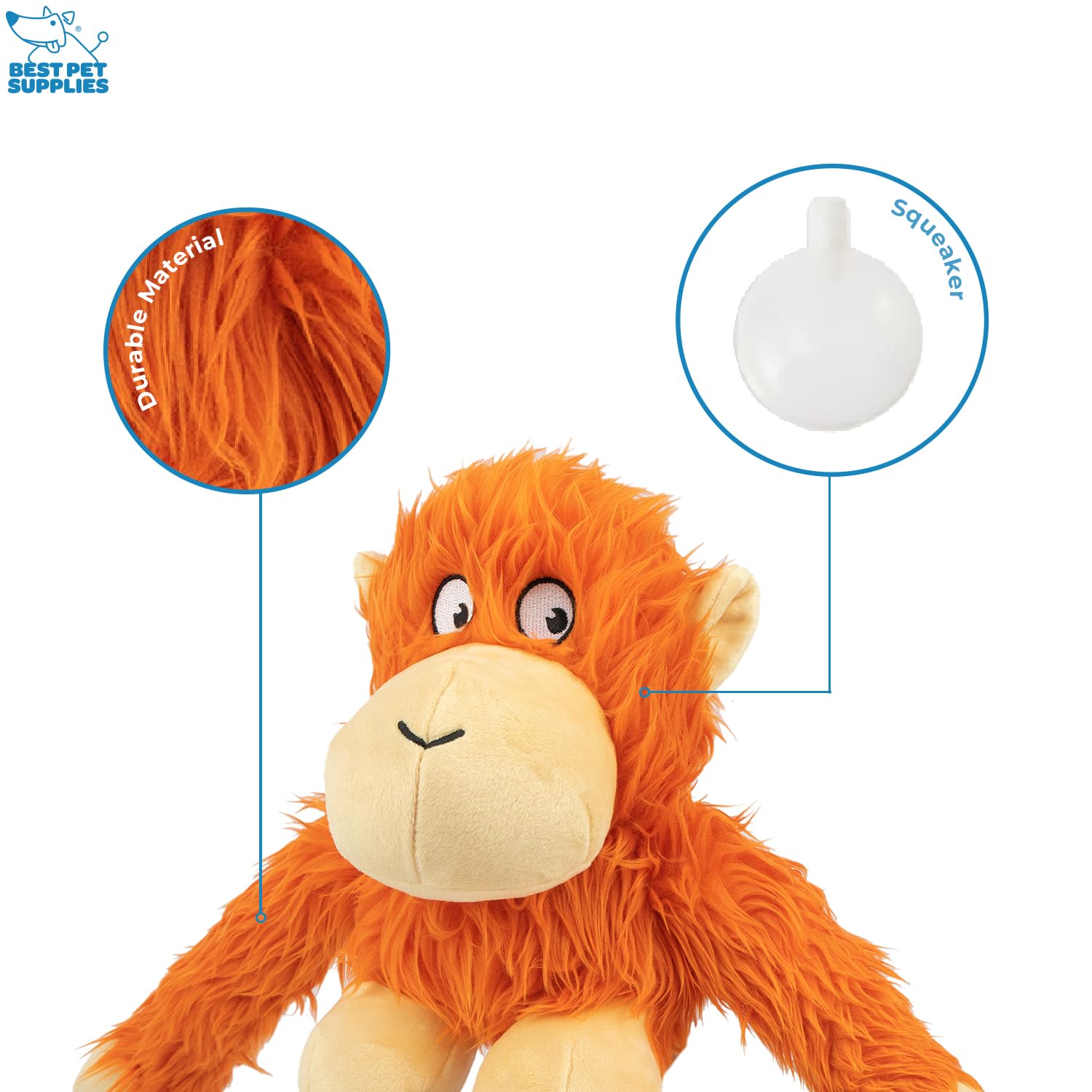 Best Pet Supplies O-Hug-Atan - Juguete Interactivo de Peluche chirriante para Cachorros o Perros de Raza pequeña y Mediana - O-Hug-Atan (Naranja)