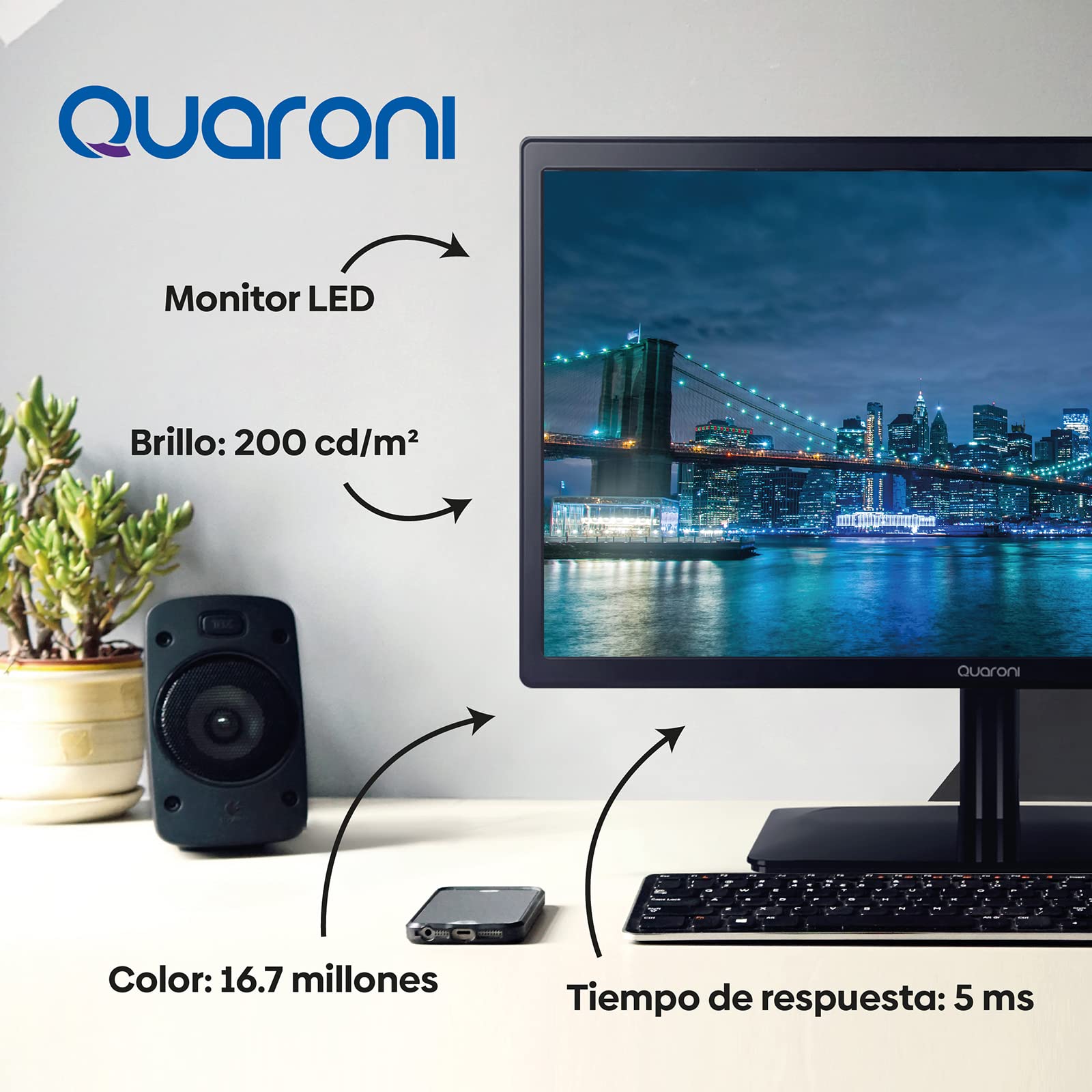 Monitor LED Quaroni MQ19-01 Negro con Panel TN y Conectividad VGA/HDMI