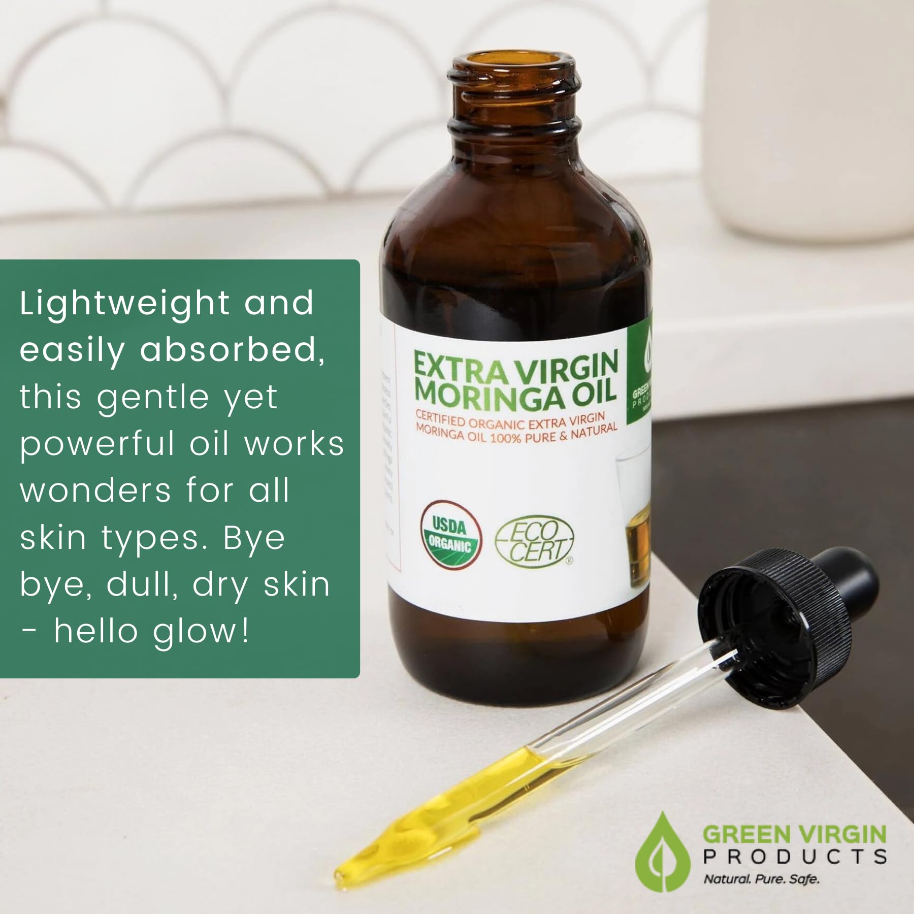 Moringa Oil, Cold Pressed 100% Pure, Food Grade