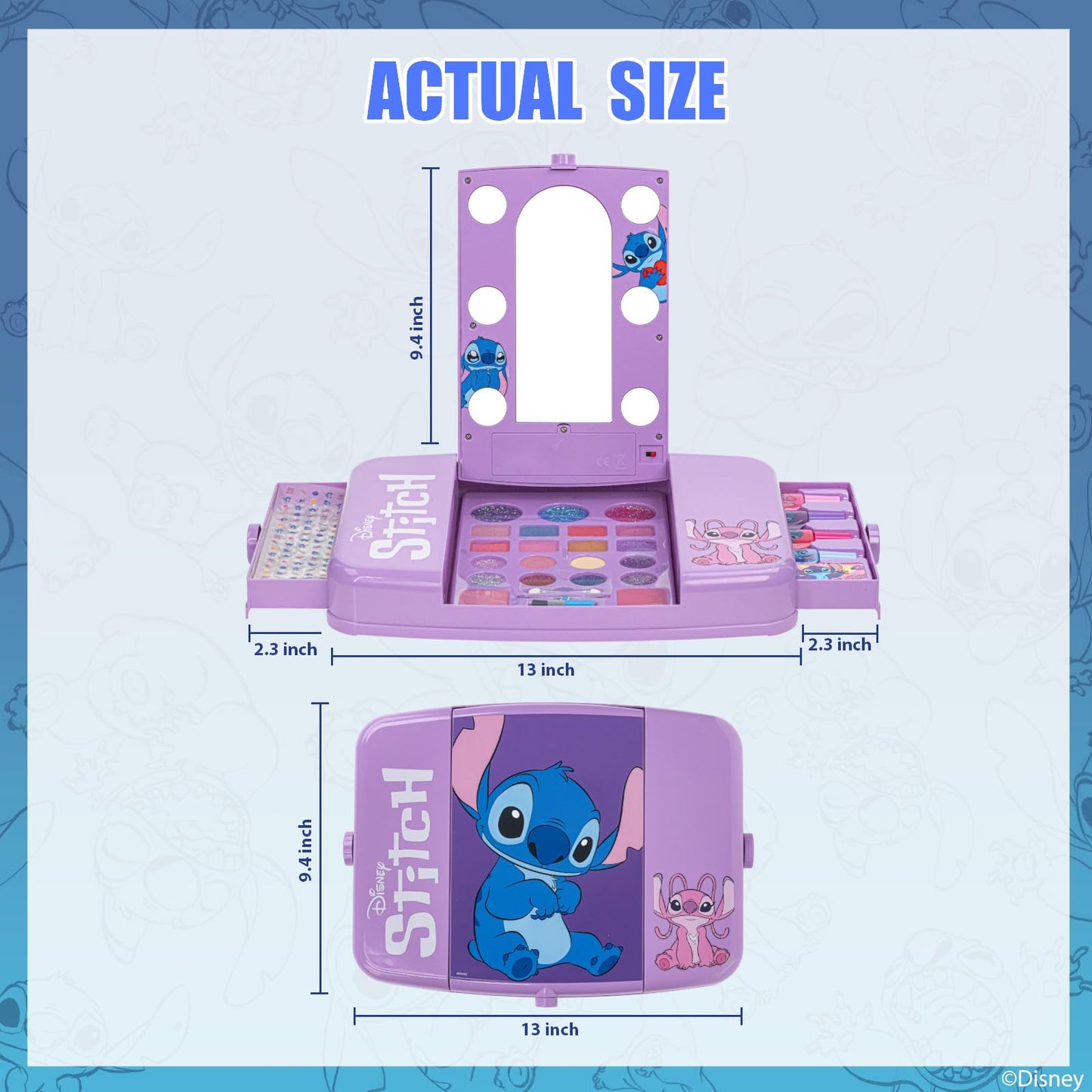 Stitch Set de Maquillaje con Espejo Luminoso Gloss y Esmalte