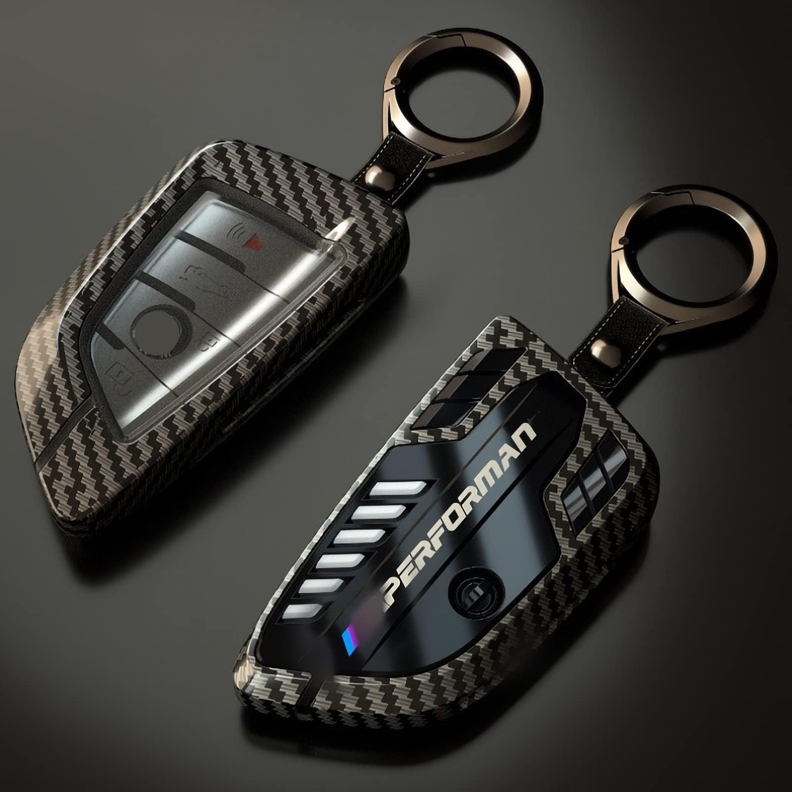 Phmnkl - Funda de aleación para llave de coche para BMW Serie 1, 3, 5, 7, 525li, 530, F48, X1, X2, X3, X4, X5, X6, concepto clásico de cabeza de motor (fibra de carbono de estilo A)