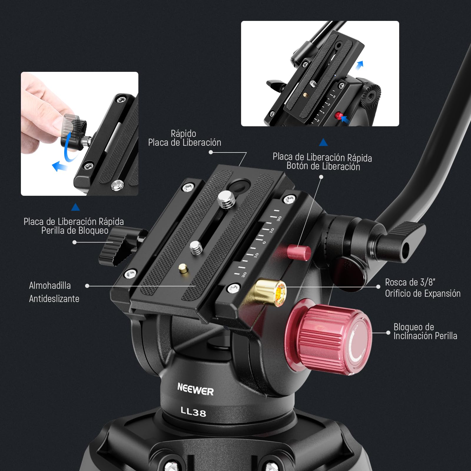 Trípode para Cámara NEEWER Aluminio Resistente con Cabezal Fluido y Placa QR Compatible Canon Nikon Sony 79"