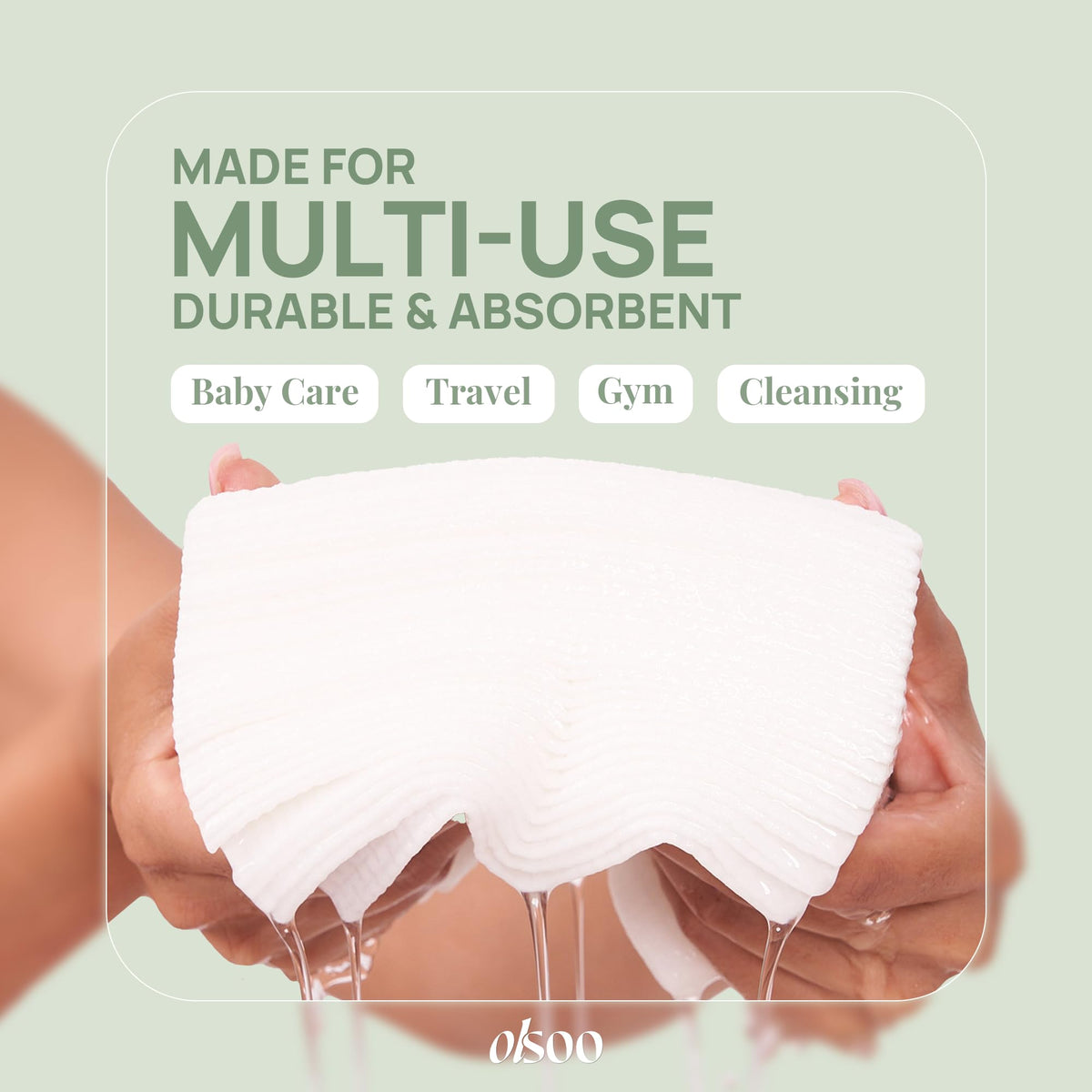 OLSOO Toallas Faciales Clean Face Towels XL® – 100% viscosa, con certificación OEKO-TEX, toallas desechables ultrasuaves, superabsorbentes y ecológicas para todo tipo de piel (50 unidades)