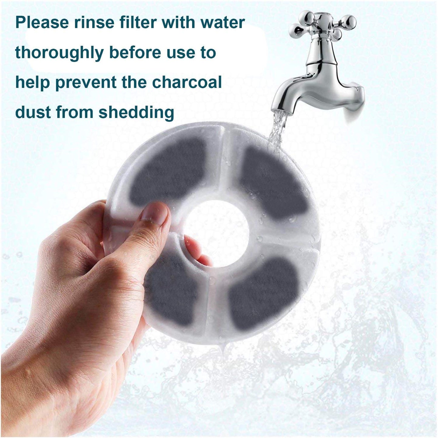 Filtros de repuesto para fuente de agua de gato, paquete de 6, 50% más filtros de carbón activado, filtros de fuente de flor de gato, compatible con dispensador de bebidas para mascotas (no para fuente de la marca Catit)