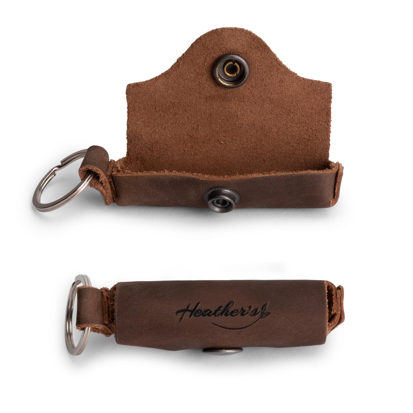 Heather's, soporte para llavero de bálsamo labial hecho a mano de piel de grano completo, funda de bolsillo para protección de labios de viaje y transporte, regalo para viajeros y nómadas, café